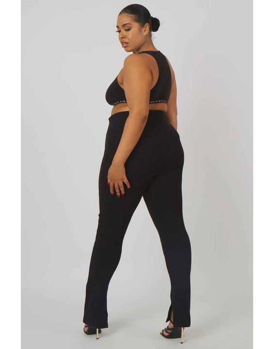 Curve Split Hem Ribbed Leggings Black