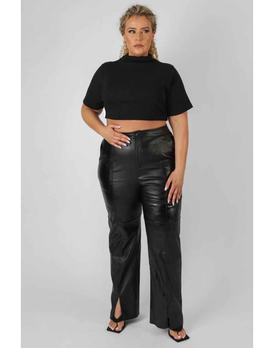 Curve High Neck Ribbed Cropped T Shirt Black