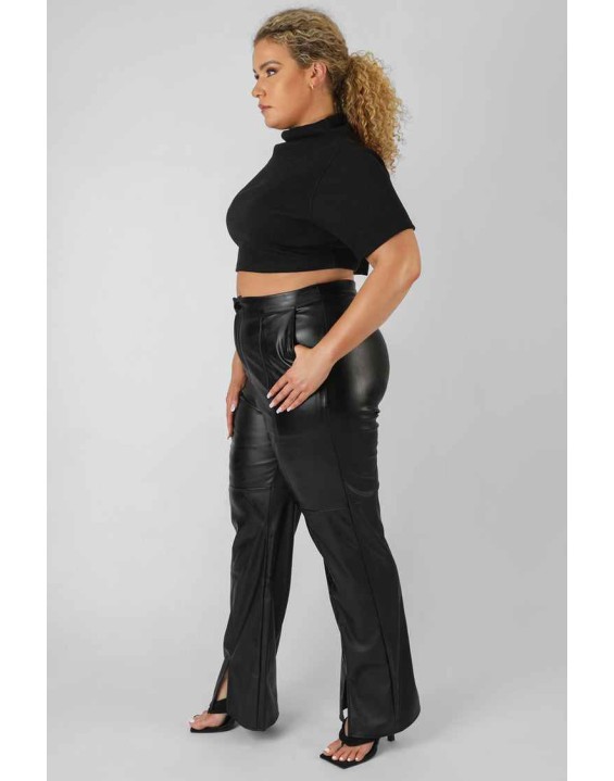 Curve High Neck Ribbed Cropped T Shirt Black