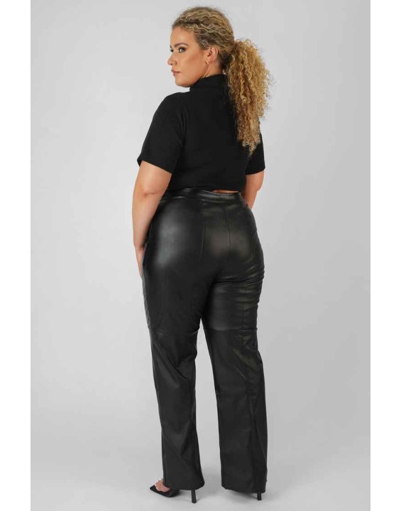 Curve High Neck Ribbed Cropped T Shirt Black