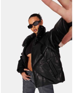Pu Quilted Puffer Jacket Black
