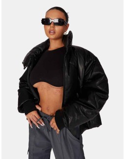 Pu Quilted Puffer Jacket Black