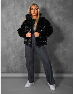High Shine Holographic Oversized Puffer Black