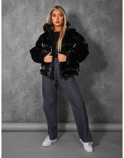 High Shine Holographic Oversized Puffer Black