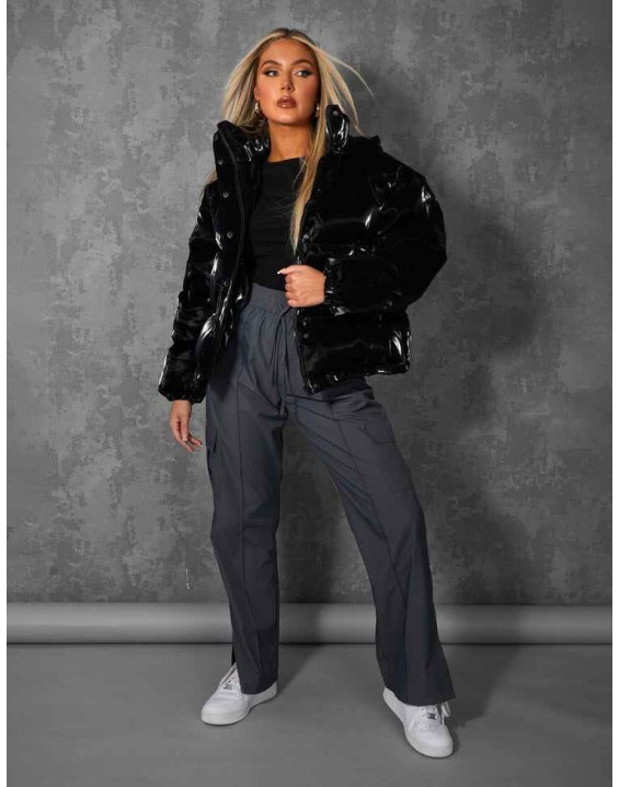 High Shine Holographic Oversized Puffer Black