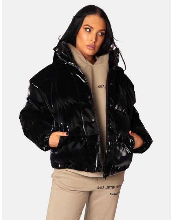 High Shine Holographic Oversized Puffer Black