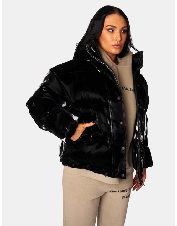 High Shine Holographic Oversized Puffer Black