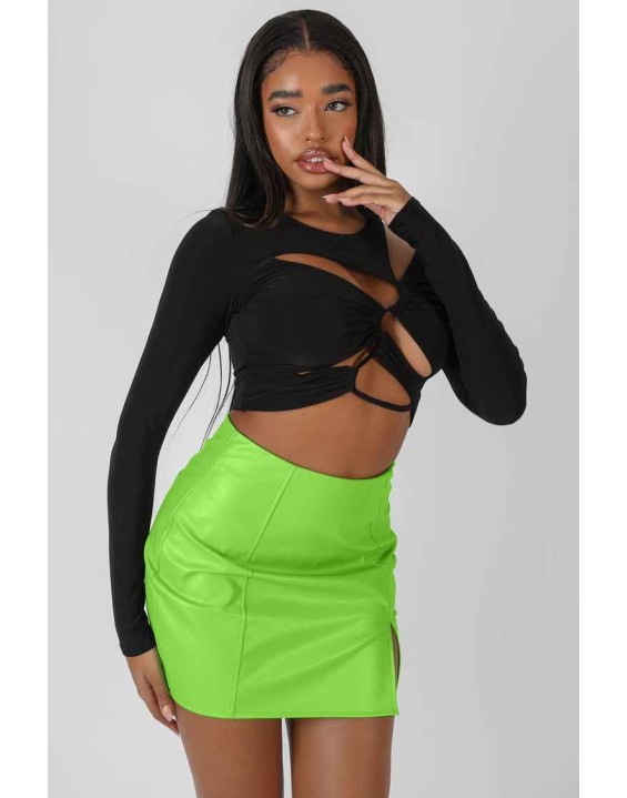 Ruched Long Sleeve Cutaway Top Black