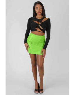 Ruched Long Sleeve Cutaway Top Black