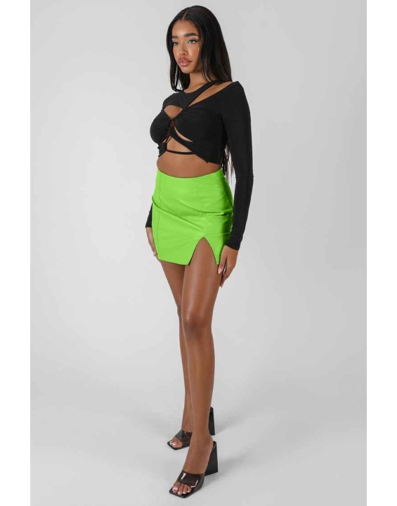 Ruched Long Sleeve Cutaway Top Black