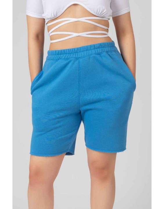 Longline Raw Hem Shorts Blue