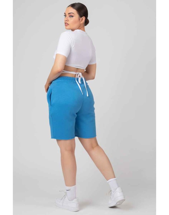 Longline Raw Hem Shorts Blue
