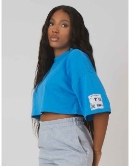Oversized Boxy Cropped Patch T-Shirt Blue