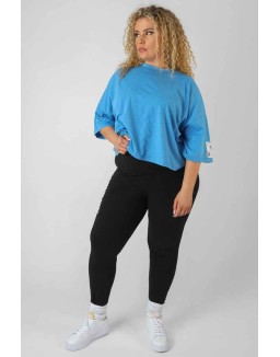 Curve Oversized Boxy Cropped Patch T-Shirt Blue