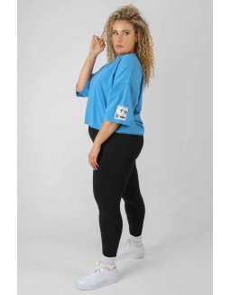 Curve Oversized Boxy Cropped Patch T-Shirt Blue