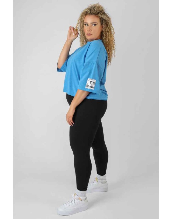 Curve Oversized Boxy Cropped Patch T-Shirt Blue
