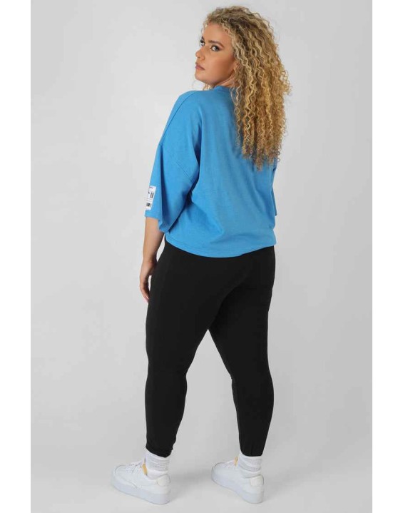 Curve Oversized Boxy Cropped Patch T-Shirt Blue