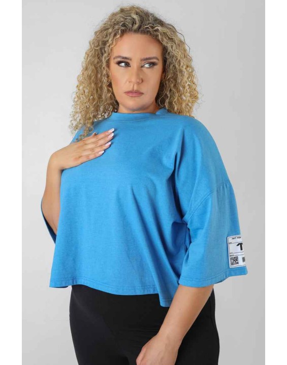 Curve Oversized Boxy Cropped Patch T-Shirt Blue