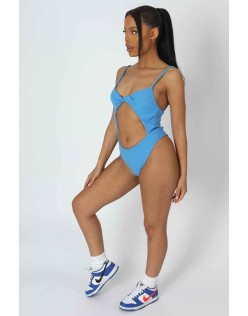 Jersey High Leg Twist Bodysuit Blue