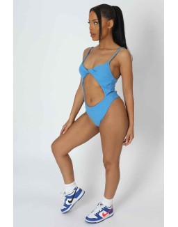 Jersey High Leg Twist Bodysuit Blue