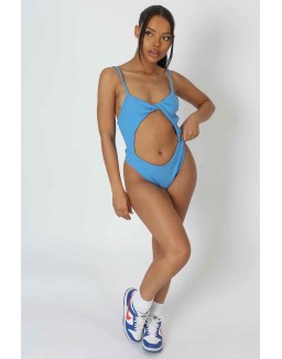 Jersey High Leg Twist Bodysuit Blue