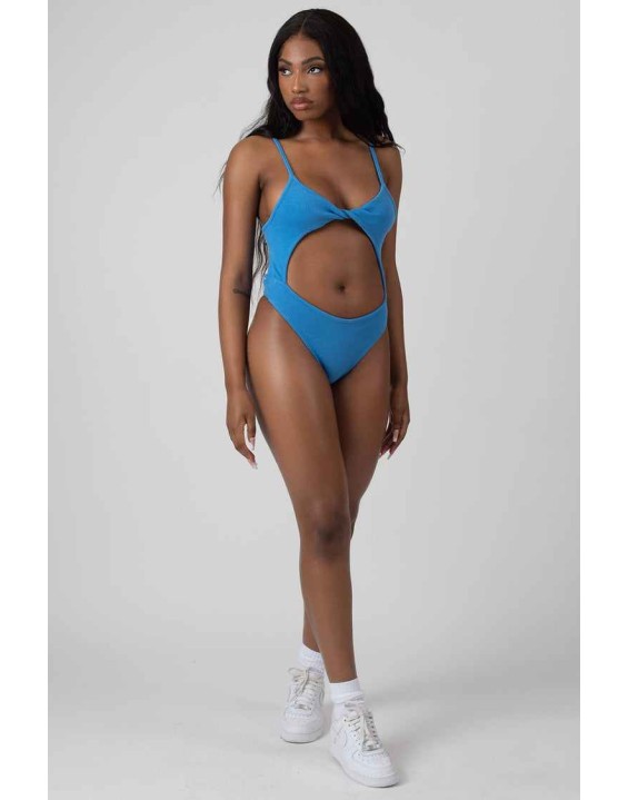 Jersey High Leg Twist Bodysuit Blue