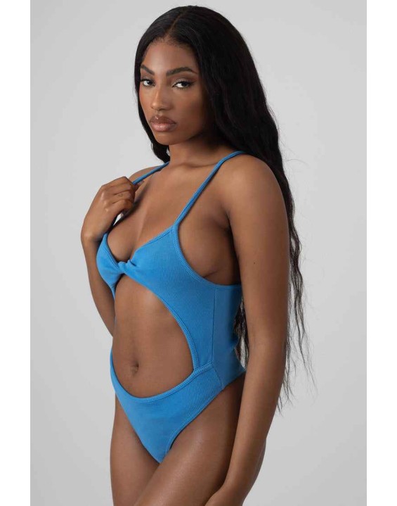 Jersey High Leg Twist Bodysuit Blue