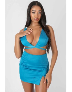 Satin Strappy Triangle Bralet Blue