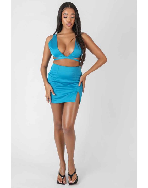 Satin Strappy Triangle Bralet Blue