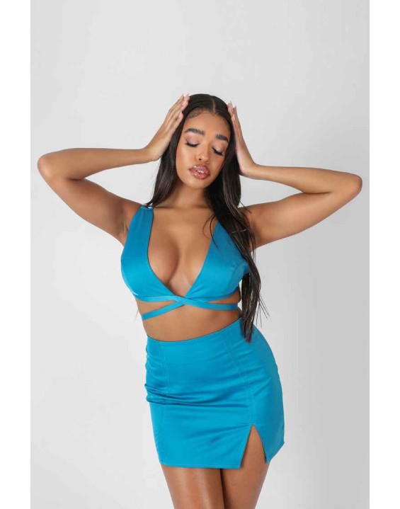 Satin Strappy Triangle Bralet Blue