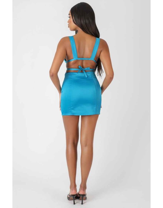 Satin Strappy Triangle Bralet Blue