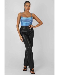 Space Dye Print Mesh Square Neck Bodysuit Blue