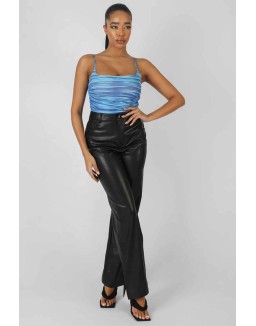 Space Dye Print Mesh Square Neck Bodysuit Blue