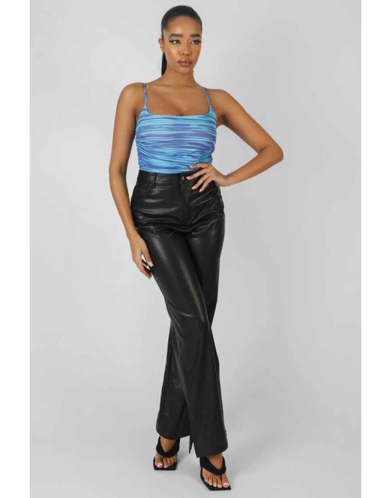 Space Dye Print Mesh Square Neck Bodysuit Blue