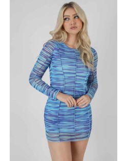 Space Dye Print Mesh Dress Blue