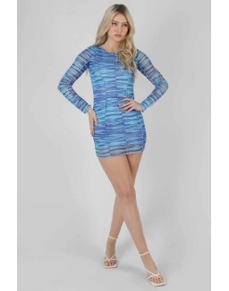 Space Dye Print Mesh Dress Blue