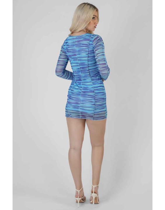 Space Dye Print Mesh Dress Blue