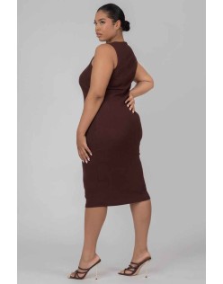 Curve Bodycon Scoop Neck Midi Dress Chocolate