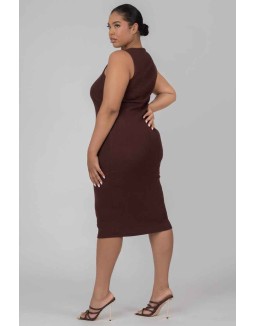 Curve Bodycon Scoop Neck Midi Dress Chocolate