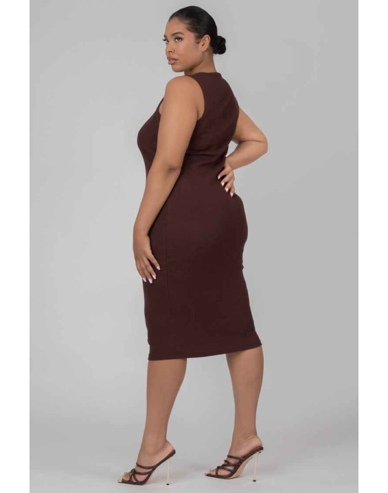 Curve Bodycon Scoop Neck Midi Dress Chocolate