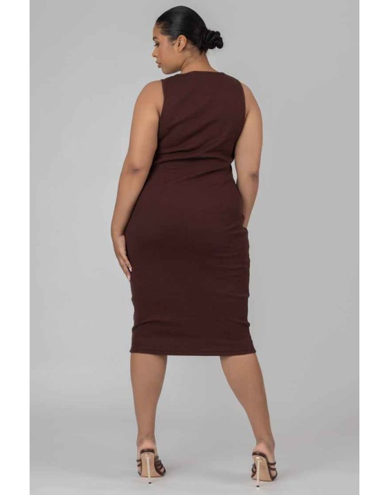 Curve Bodycon Scoop Neck Midi Dress Chocolate