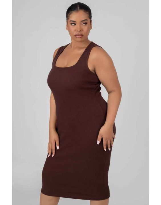 Curve Bodycon Scoop Neck Midi Dress Chocolate