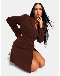 Wrap Belt Blazer Dress Chocolate