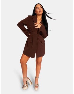 Wrap Belt Blazer Dress Chocolate