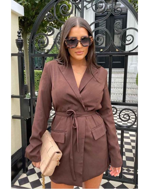 Wrap Belt Blazer Dress Chocolate