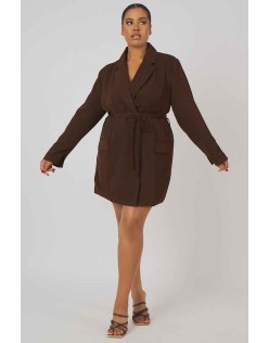 Curve Wrap Belt Blazer Dress Chocolate