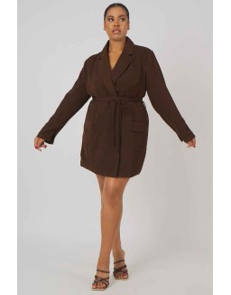 Curve Wrap Belt Blazer Dress Chocolate