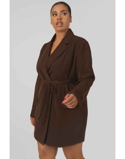 Curve Wrap Belt Blazer Dress Chocolate