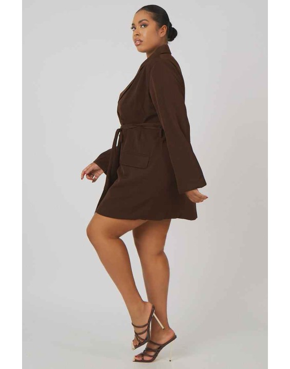Curve Wrap Belt Blazer Dress Chocolate