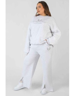 Curve Oversized Embroidered Split Front Joggers Oatmeal Marl